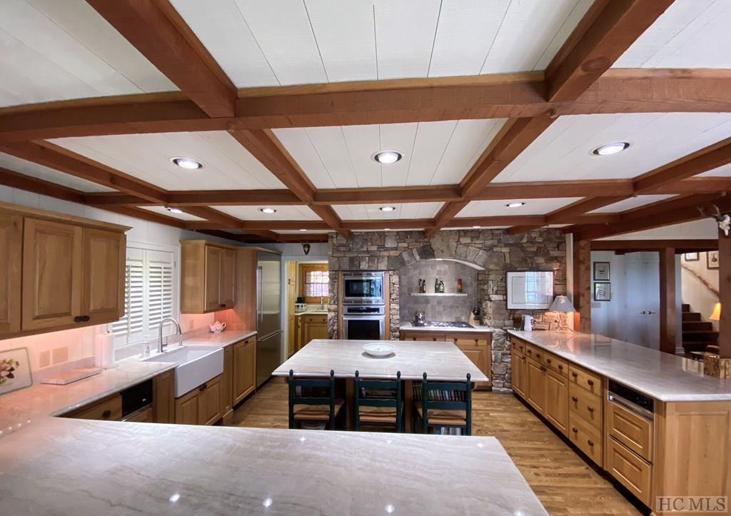 remodeled kitchen with coffered ceiling
